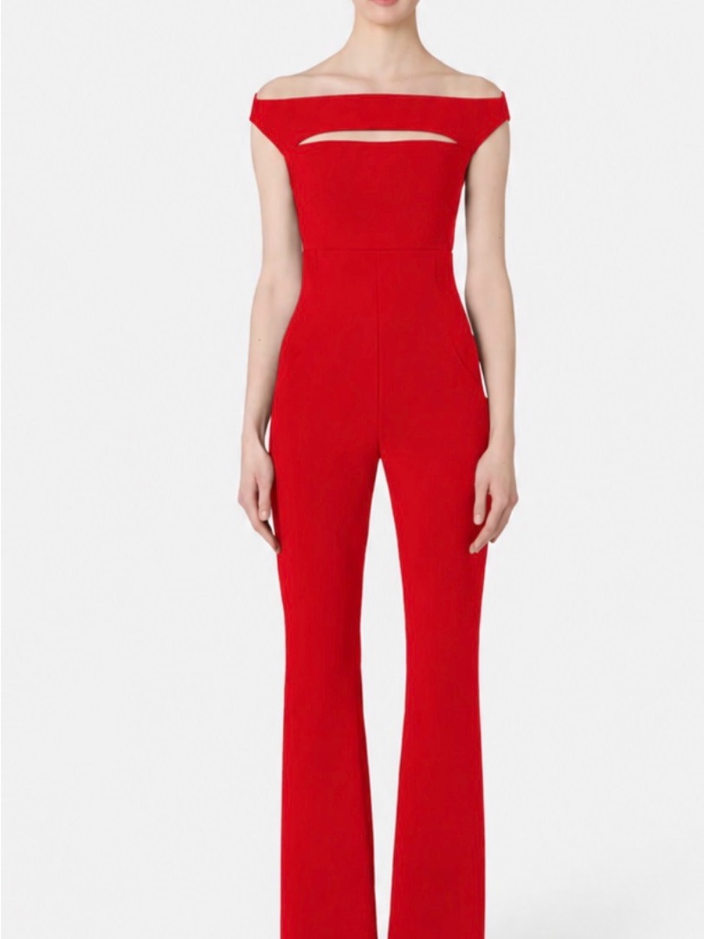 Chiara Boni La Petite Robe Red Jumpsuit | Off Shoulder Wide Leg | Italian Desig